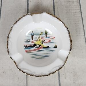 Vintage Royal Albert Curling Ashtray England Bone China Gold Guild Edge